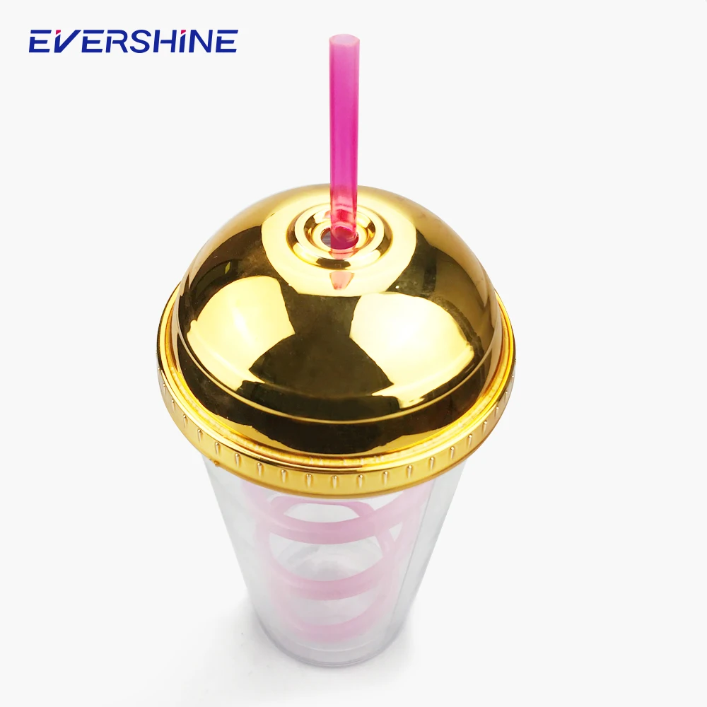 New Style Attractive Promotional Swirly Straw 500ml Insert Double Wall Plastic Cup Water Tumbler
