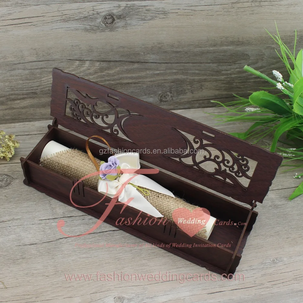 Diy Vintage Rustic Burlap Scroll Wedding Invitations In Wood Box