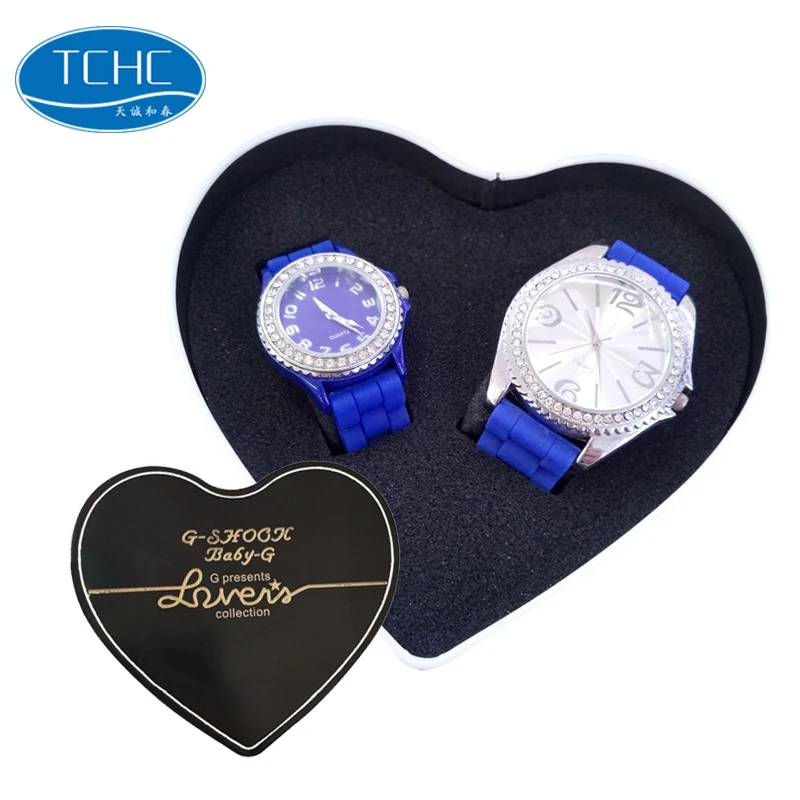 

TCHC Custom Logo Heart Shape Couple Watches Metal Display Watch Box, Black;white;purple