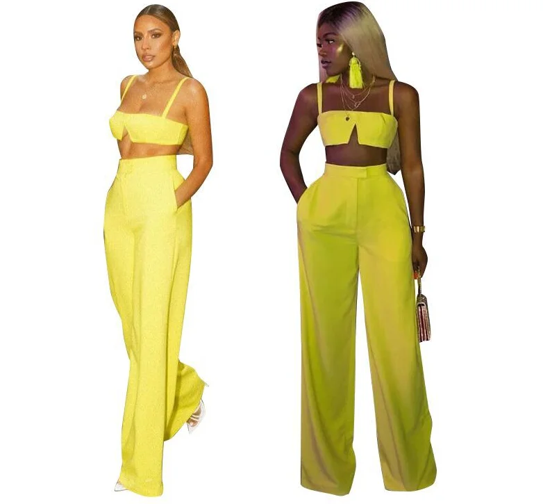 

Sexy Two Piece Set Summer Outfits Club Wear Sleeveless Crop Top and Wide Leg Pant Suits for Women 2Pcs Tracksuits Matching Sets, N/a