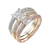 Elegant stack rings in rose yellow white gold plating copper alloy fashion jewelry for women