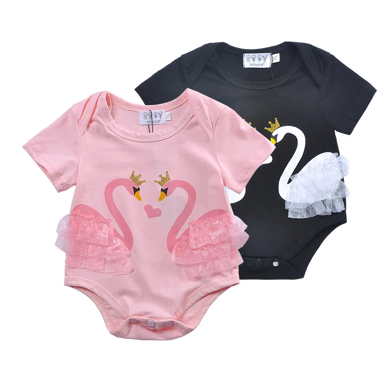 

Raglan Sleeve Shimmering Crowned Swan Baby Romper, Black /white or as you required