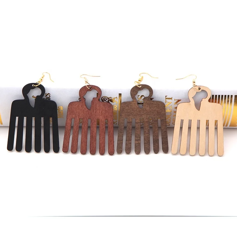 

Colorful Afro Pick Comb Wood Earrings ACY-021