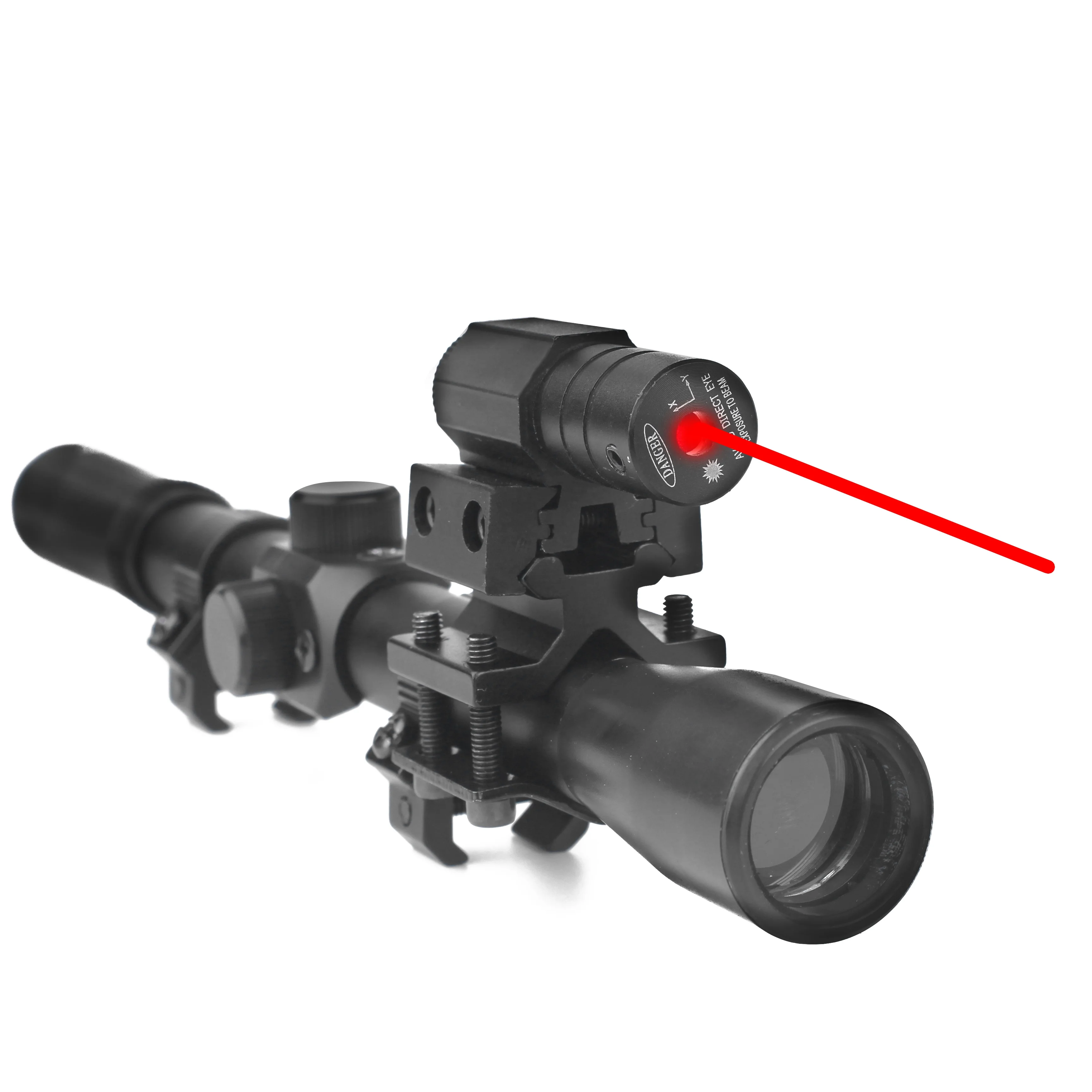

LUGER 4x20 Optics Scope Tactical Crossbow Combo Sight With Red Dot Laser Sight 11mm Rail Mounts, Black