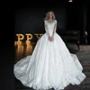 Best Lace Gorgeous Long Sleeve Wedding Dress 2019 Designer Ball Gowns Bridal Chapel Train With Covered Button Back