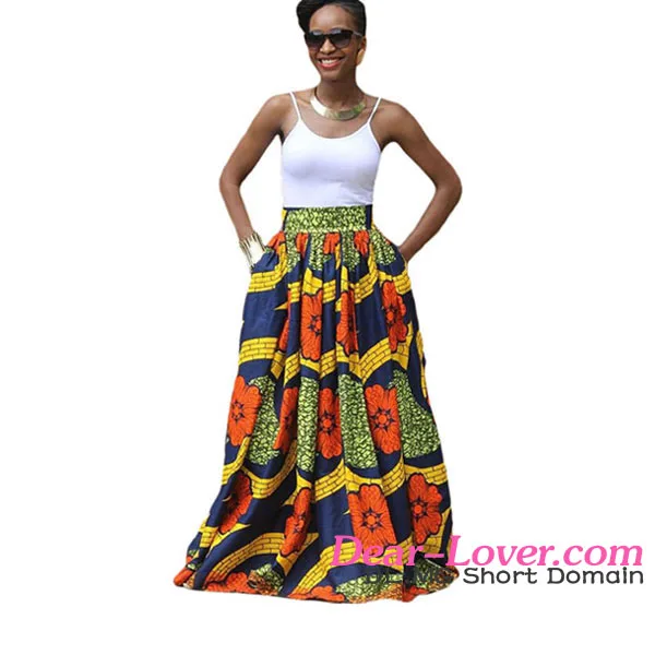 

Alibaba 2016 Hot Women Cheap Colorful Floral African Print Navy Long Maxi Skirt, N/a