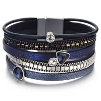 

Multilayer Leather Bracelets for Women 2020 Trendy Rhinestone Crystal Charm Femme Wide Bracelets & Bangles Female Jewelry