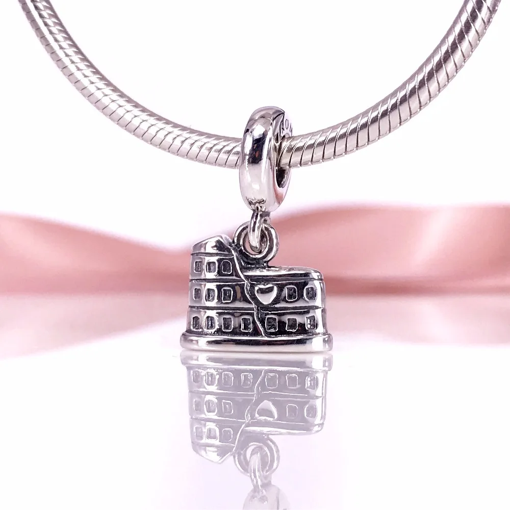 

High-quality Silver Colosseum Dangle Charm Bead Fits European Jewelry 925 Sterling Silver Charms, White sliver