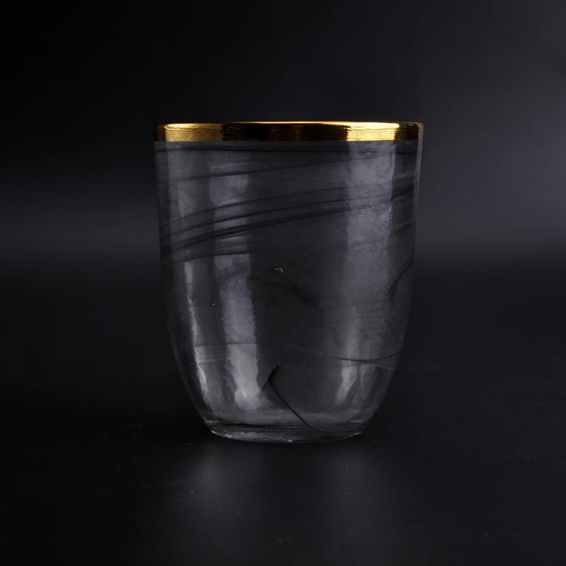 Thin smoke black glass candle jars with gold rim home decoration wholesale