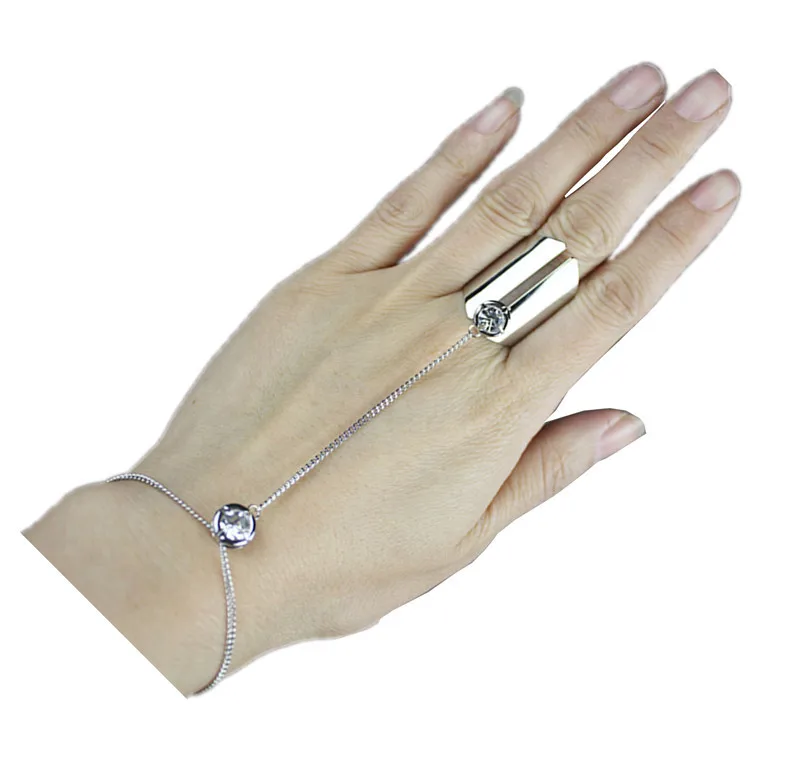 

New design Bracelet Finger Ring Diamante Geometric MetalRingSlave Chain Link Hand Chain
