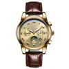 Fashion best automatic mens genuine leather watches for Christmas present