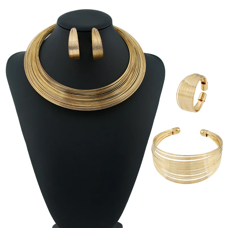 

gold chunky jewelry set statement costume african style fashion gold jewelry set punk jewellery suit exaggerated jewelry
