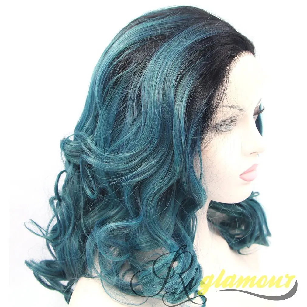 Buy Riglamour Dark Blue Green Women Wigs Medium Length Ombre Hair