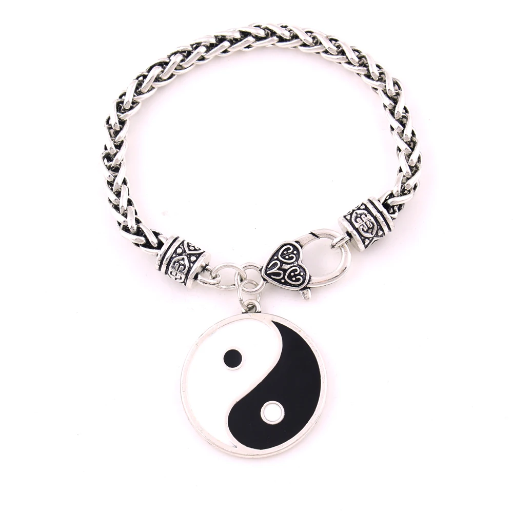 

B301 Yin Yang Feng Shui Pendant Pentacle Double Side Religious Men's Bracelet, As picture