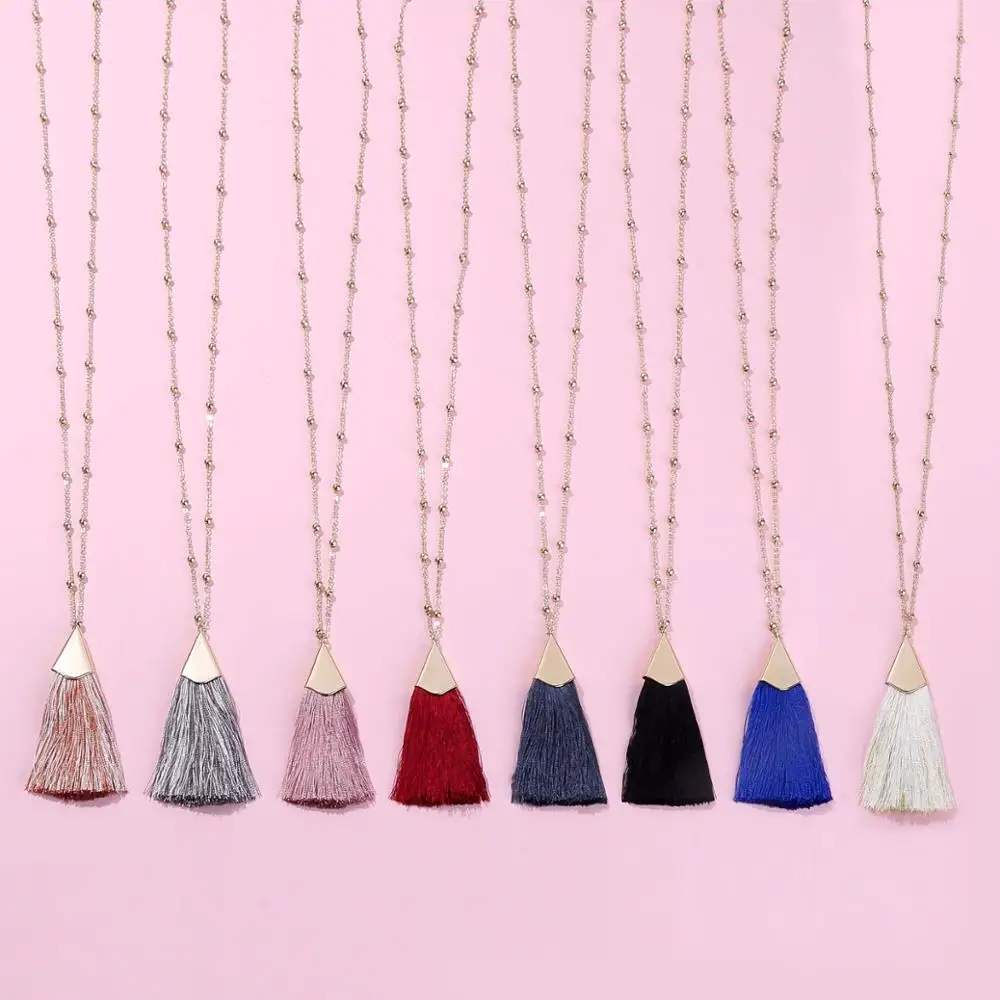 

Fashion Hot Sell Cheap Price Gold Bead Chain Polyester Tassel Pendant Necklace For Women