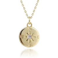 

14K Gold Plated Necklace CZ Paved Round Compass Pendant Necklace