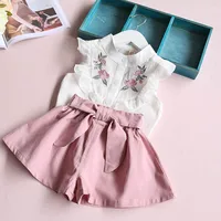 

Summer sweet girl 2019 summer Korean Set of children's clothes for girls Children's shirt with hearts T-shirts with a bow suit