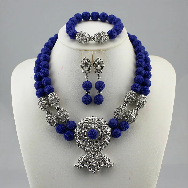 

Fashion Royal Blue Artificial Coral Jewelry Set African Beads Necklace Nigerian Wedding Bridal Jewelry Sets, Picture