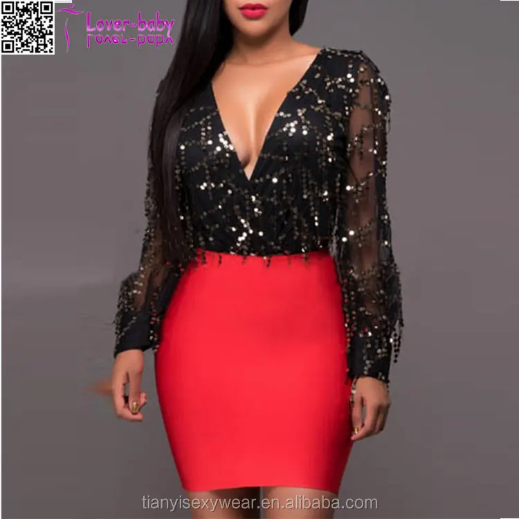 

Red Elastic Body-Con Mini fashion girl red sequin mini dress, N/a