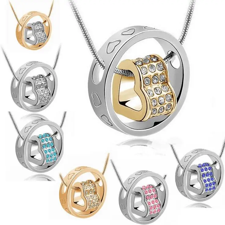 

Women's Fashion Crystal Chain Rhinestone Gift Love Heart and ring Pendant Necklace, N/a