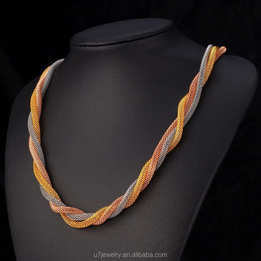 

Gold Necklace Unique Design 3 Color Rose Gold/Gold Plated Stainless Steel Women/Men Jewelry Trendy Mesh Chain Necklace, Mixed color