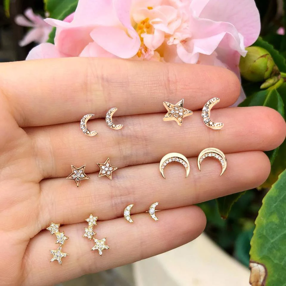 

wholesale Small Heart Moon Stud Earrings For Women 2019 Mini Earrings Jewelry For Classic Women Girlfriend Gift fashion earring, Gold
