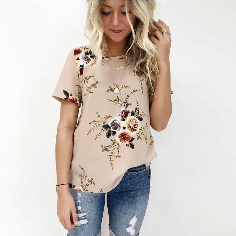 

Women's Short Sleeve Floral Printed Loose Casual Tops T-Shirt Tee