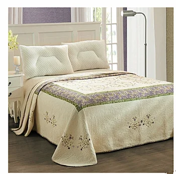 European American Embroidered Flowers Cotton Patchwork Bedspread