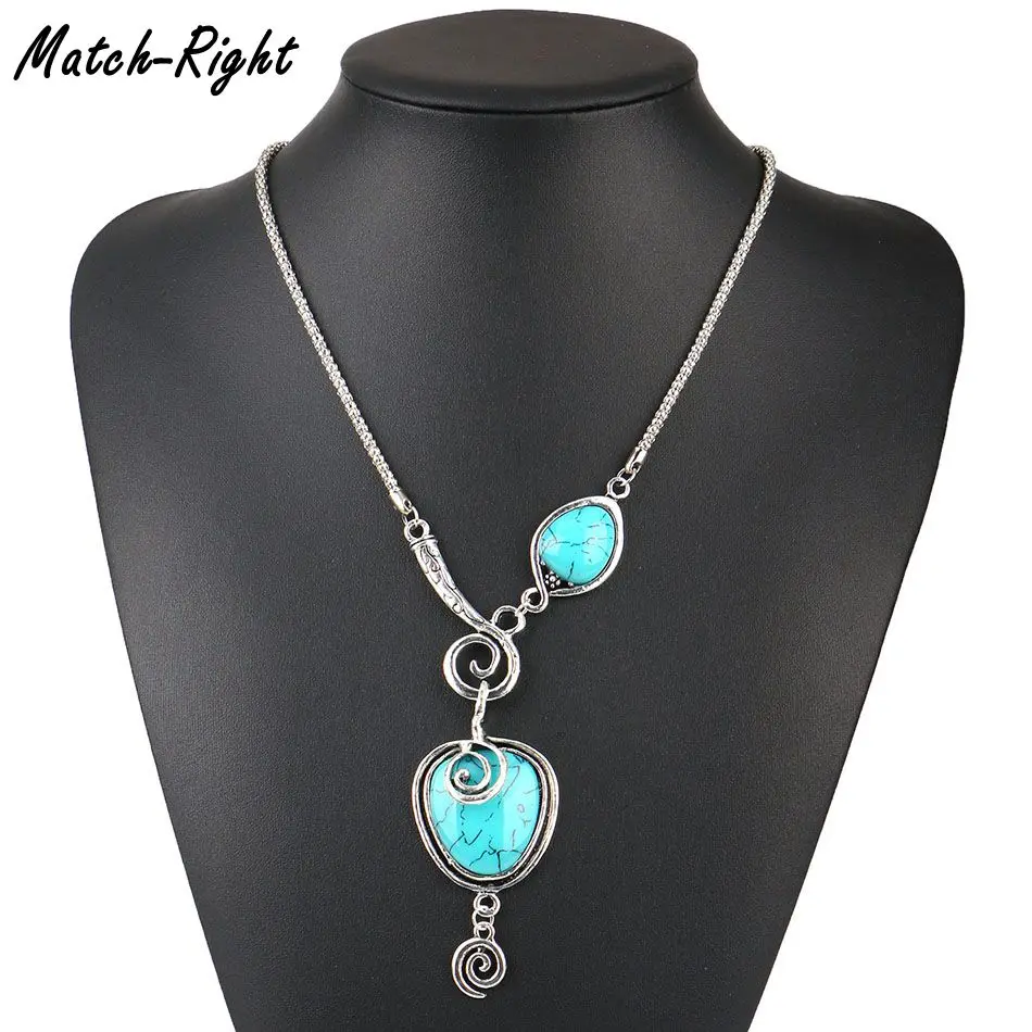 2018 Women Fashion Jewelry National Style Turquoise Pendants Necklace with Drop Earrings for Party Gift Daily NL577