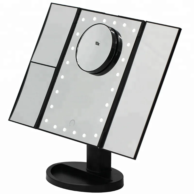 1X/2X/3X Magnifying Illuminated Vanity Mirror, 24 pcs Led Lights Touch Screen Tri-fold Tabletop Makeup Mirror with led