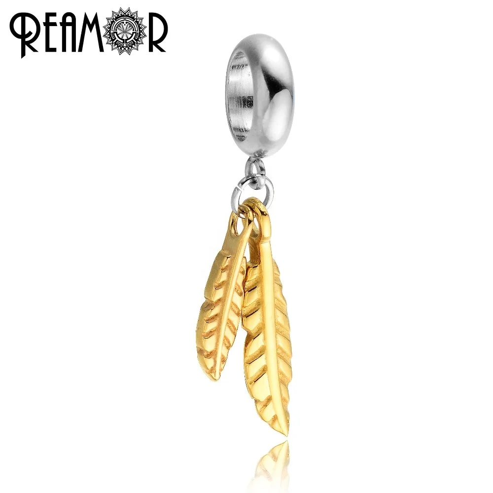 

REAMOR Plating 18k Gold Stainless Steel Leaf Pendant Pan Charms Bead For Women Bracelets Necklace DIY Jewelry Making Accessories