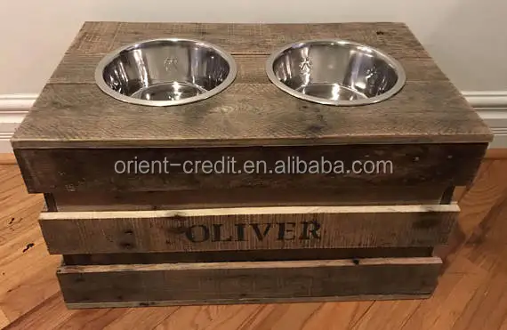 reclaimed wood dog bowl stand
