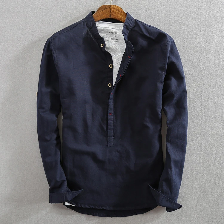 

Wholesale white casual us size mens long sleeve linen/hemp cotton shirts