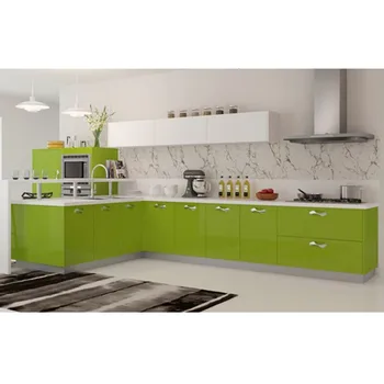 Green Style Particle Board Carcase Mdf Glossy Kitchen Cabinet