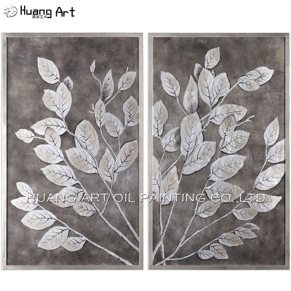 

Money Tree 2Pcs Oil Painting on Canvas for Home Decor Handmade Modern Leaves Landscape Painting for Room WallDecoration Art