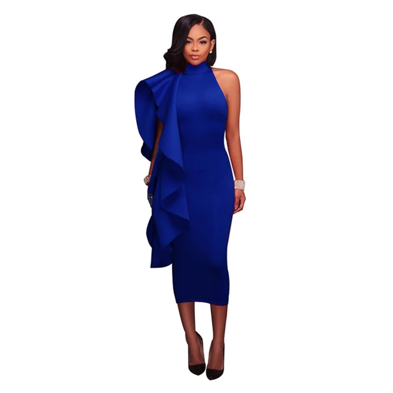 Oemtailor New female one side ruffle party Elegant Bodycon Dress