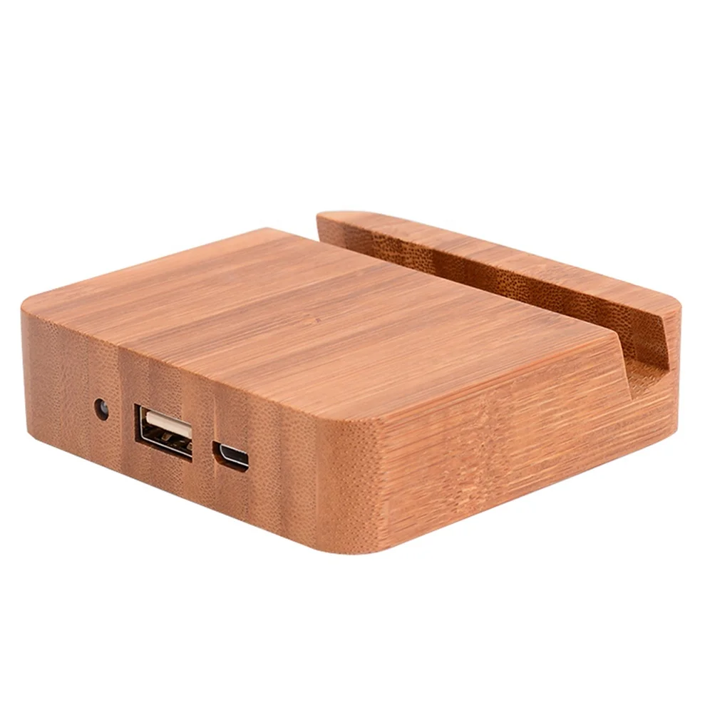 

wholesale portable charger 18650 battery Square wooden power bank 5200mah with phone holder