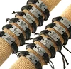 Vintage 12 zodiac square charm braclet black cord braided leather bracelet wholesale