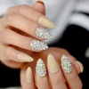 Natural Craft Shimmer Fake Nails Custom Matte Beads 3D Handmade Crystal Press On Nails Finger Nail Tips 24