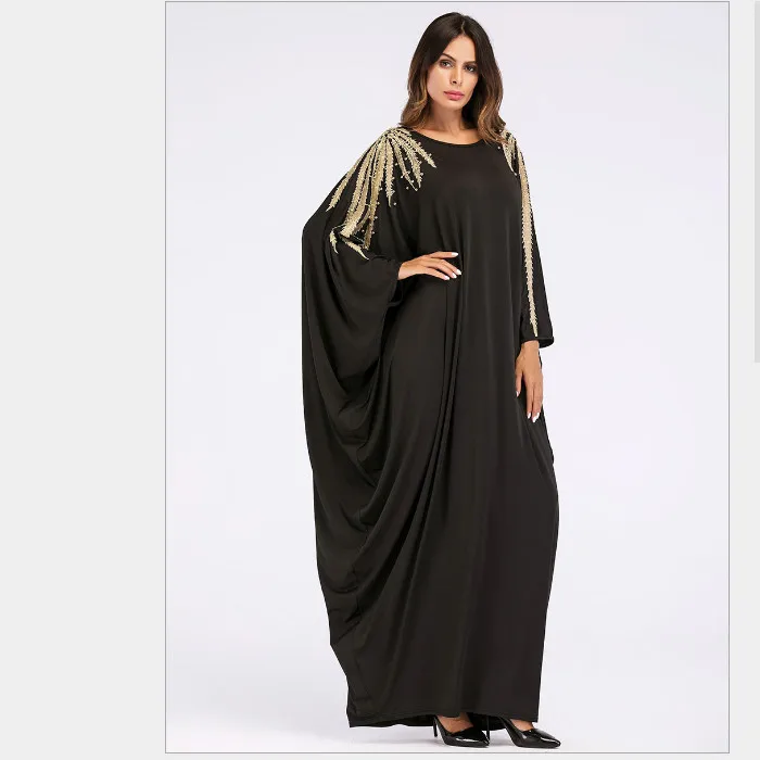 

Casual Muslim Abaya Embroidery sequins dress women Batwing Kimono Long Sleeve Dress Ramadan Arabic Islamic Clothing dress, Customized
