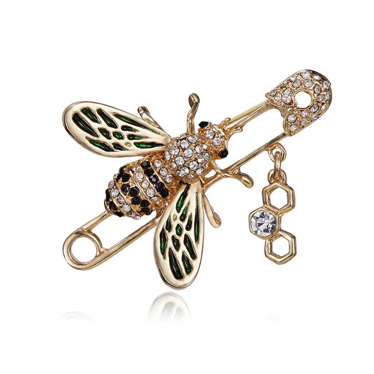 

Elegant Women Crystal Alloy Brooch Jewelry Enamel Bee Safety Pin For Gift, Gold