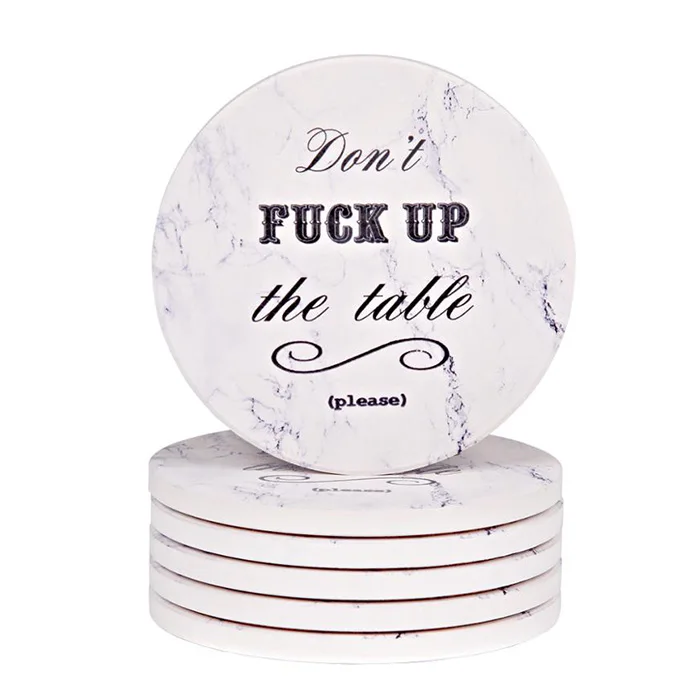 

Coasters for Drinks 6-Piece Funny Absorbent Stone Ceramic Coasters Set White Marble Style Coaster for Drink with Cork Backing, As show or customized