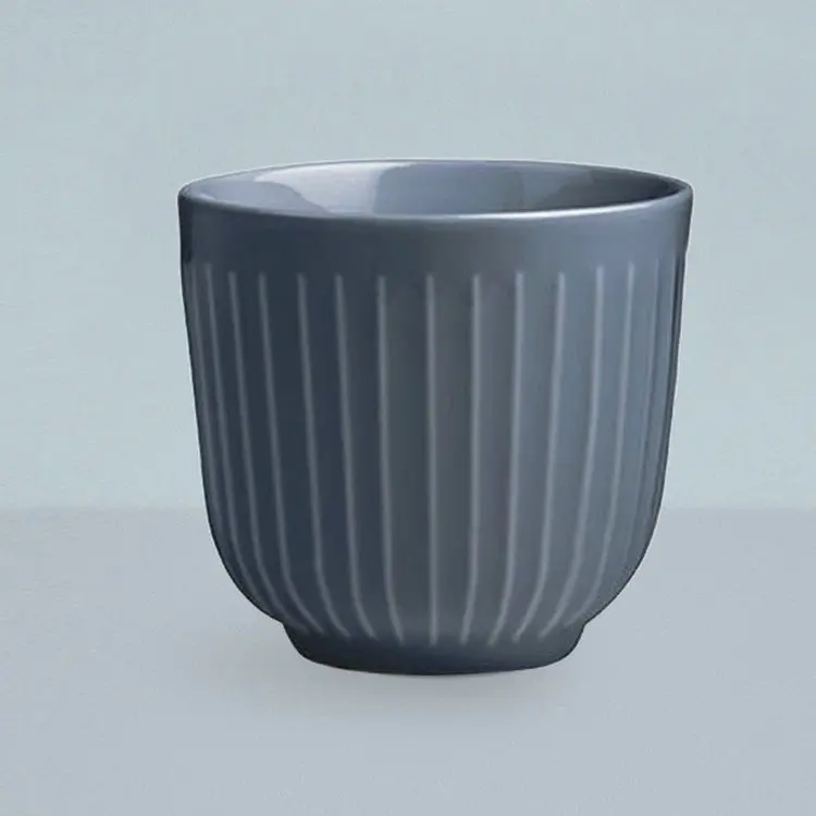 Japanese Style Relief Striated Gray Color Tea Cup Without Handle Small
