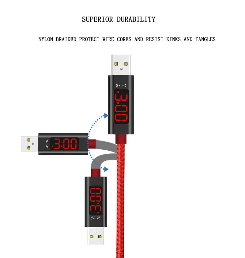 2019 New Data Cable LED Display Usb Cord 2.0 Data/Sync Fast Charger Usb Cable Data Suitable For Apple For Android