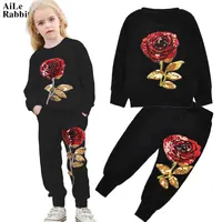 

Aile Rabbit 2019 Spring Autumn new parent-child mother clothes girls set sequins rose sweater sweat pants girl set