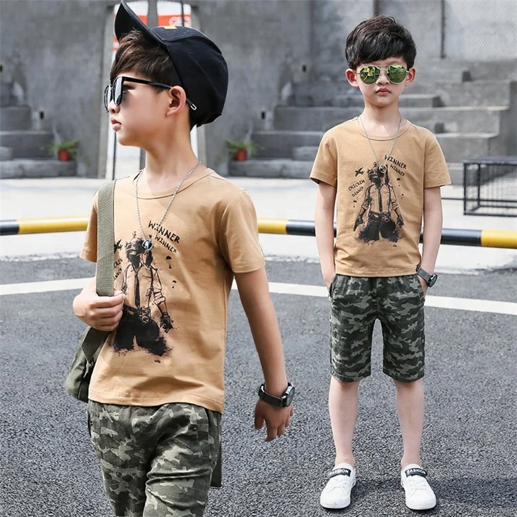

Korean style new design teenager children quality camouflage pants suit chic boys clothes set, A/b & customize