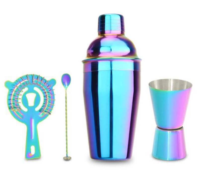 

High Quality 550ml Colorful Cocktailshaker BS-55S(PN:C55-4-CO-21) Cocktail Set with 4 Pieces of Stainless Steel Bar Set in KTV, Sliver