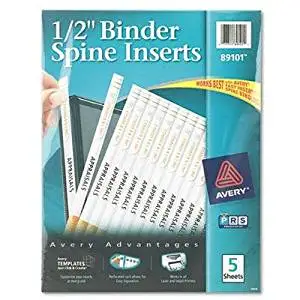 Avery - 4 Pack - Custom Binder Spine Inserts 1/2" Spine Width 16 Inserts/Sheet 5 Sheets/Pack "Product Category: Binders & Binding Systems/Binder Accessories"