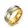 Latest Two-tone Silver Gold Tungsten Carbide Grooved Wedding Engagement Ring Jewelry Matte Tungsten Steel Rings for Men