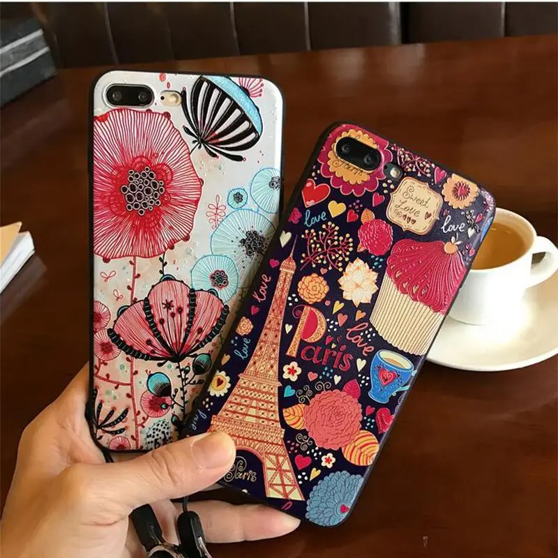 

3D Paris Relief Tower Butterfly Pattern TPU Phone Case for iphone 6 6s Plus 7 7Plus Silicone Relief Back Cover Shell